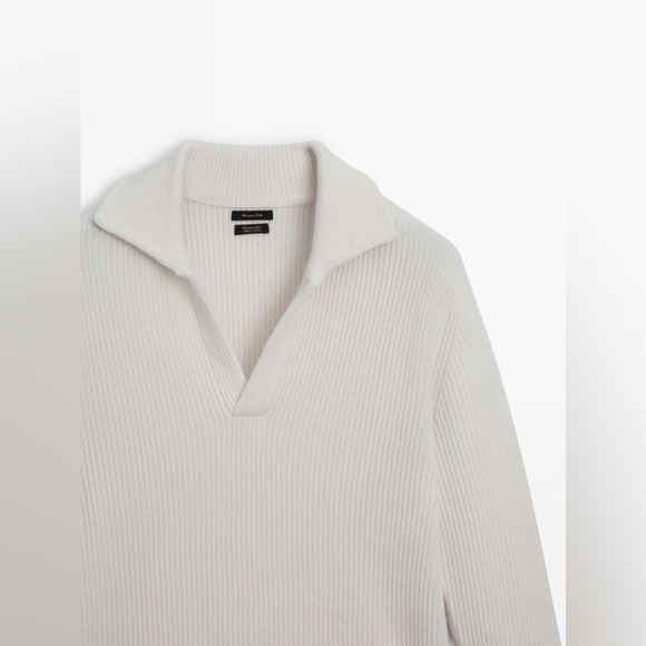MASSIMO DUTTI Extrafine Wool Blend Ribbed Knit Polo Sweater - Picture 9 of 16
